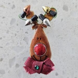 Vintage AJMC Rudolph the Reindeer Metal Brooch w/ Red Nose and Christmas Lights